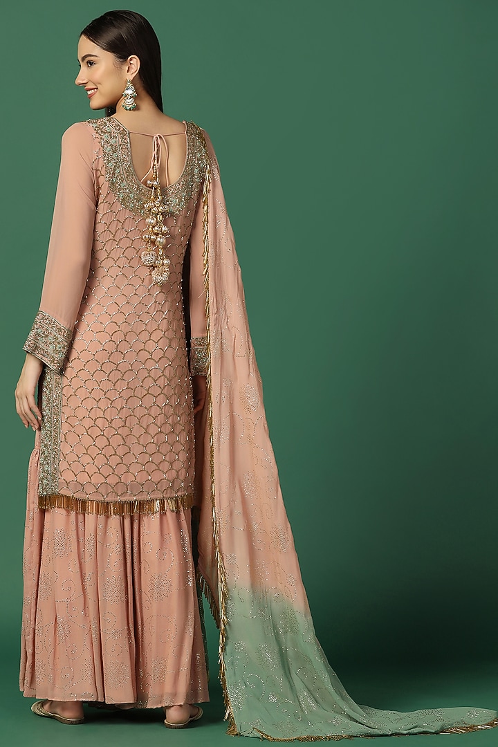 Pink Georgette Wedding Sharara Set by Two Sisters By Gyans at Pernia's Pop Up Shop