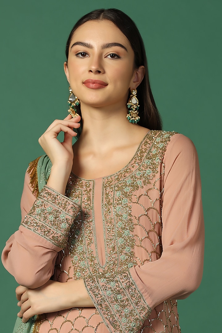 Pink Georgette Wedding Sharara Set by Two Sisters By Gyans at Pernia's Pop Up Shop