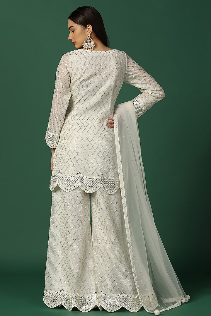 Cream Georgette Wedding Sharara Set by Two Sisters By Gyans at Pernia's Pop Up Shop