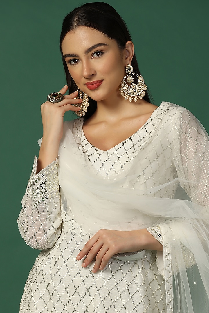 Cream Georgette Wedding Sharara Set by Two Sisters By Gyans at Pernia's Pop Up Shop