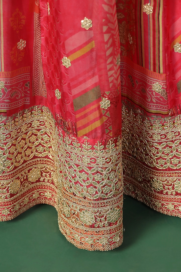 Pink Silk Georgette Embroidered & Printed Wedding Anarkali by Two Sisters By Gyans at Pernia's Pop Up Shop