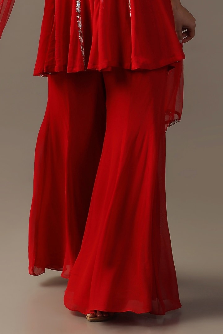 Red Georgette Mirror Work Gharara Set by Two Sisters By Gyans at Pernia's Pop Up Shop
