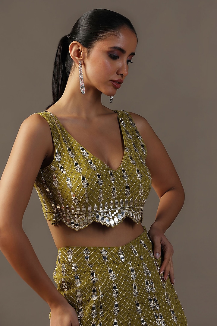 Green Georgette Mirror Work Gharara Set by Two Sisters By Gyans at Pernia's Pop Up Shop