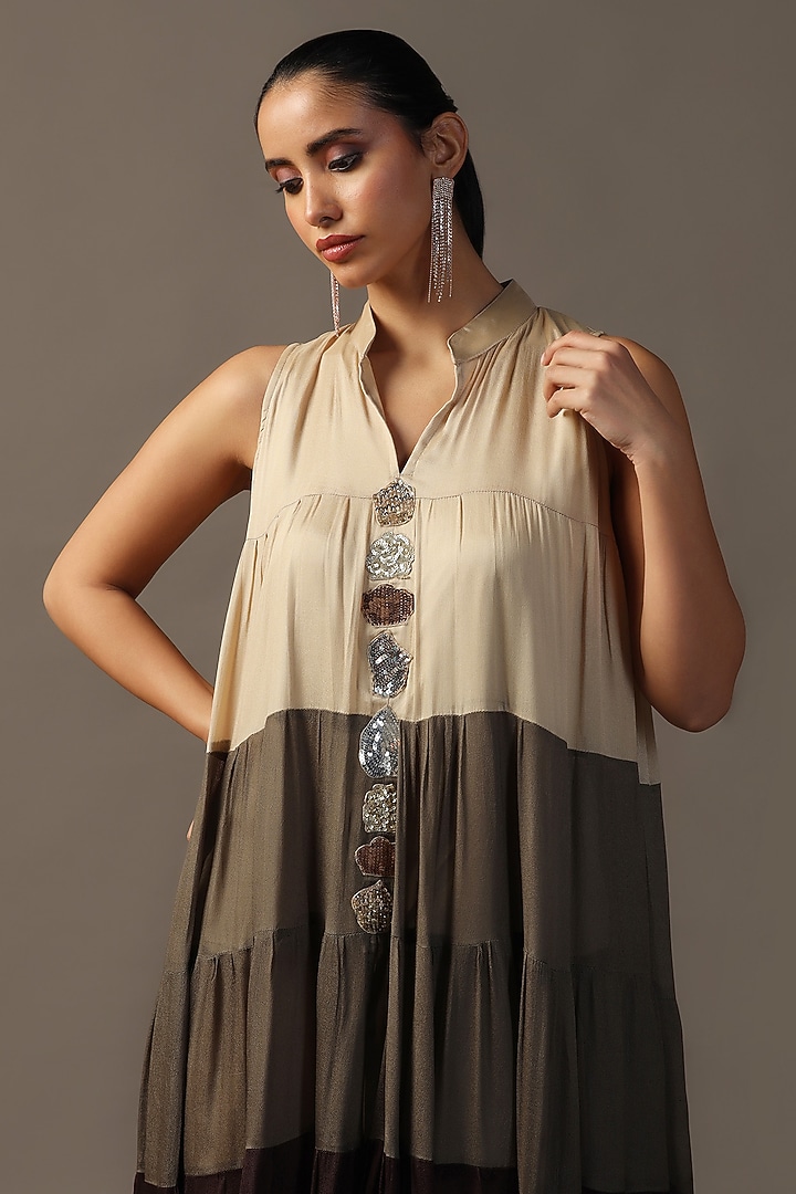 Multi-Colored Georgette Tiered Party Wear Anarkali Set by Two Sisters By Gyans at Pernia's Pop Up Shop