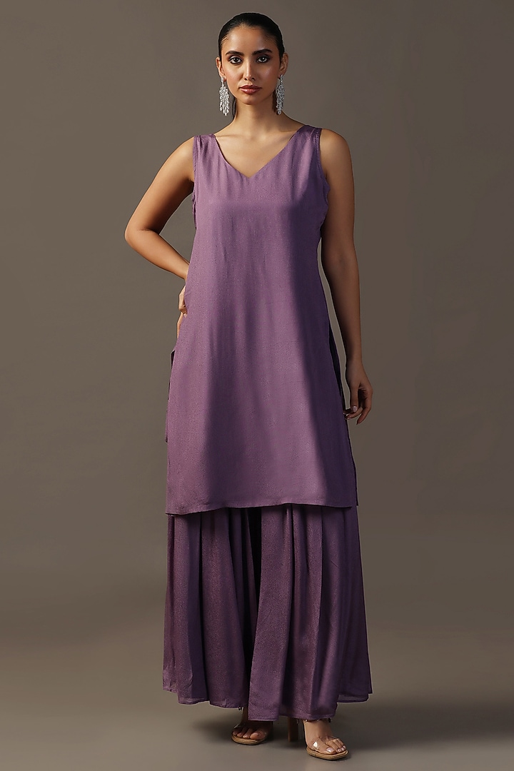 Purple Georgette Sequins Work Cape Set by Two Sisters By Gyans at Pernia's Pop Up Shop