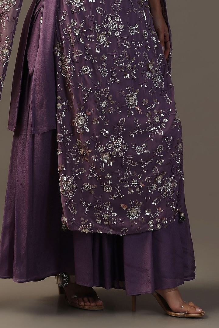 Purple Georgette Sequins Work Cape Set by Two Sisters By Gyans at Pernia's Pop Up Shop