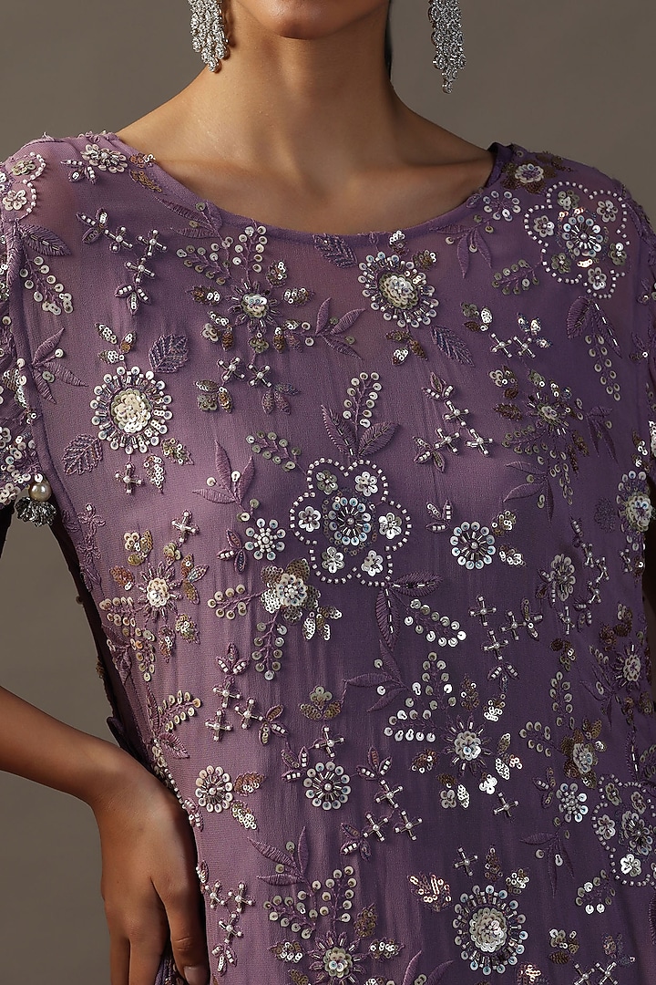 Purple Georgette Sequins Work Cape Set by Two Sisters By Gyans at Pernia's Pop Up Shop