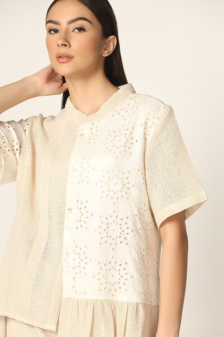 Off-White Cotton & Jute Embroidered Co-Ord Set by Two Sisters By Gyans at Pernia's Pop Up Shop