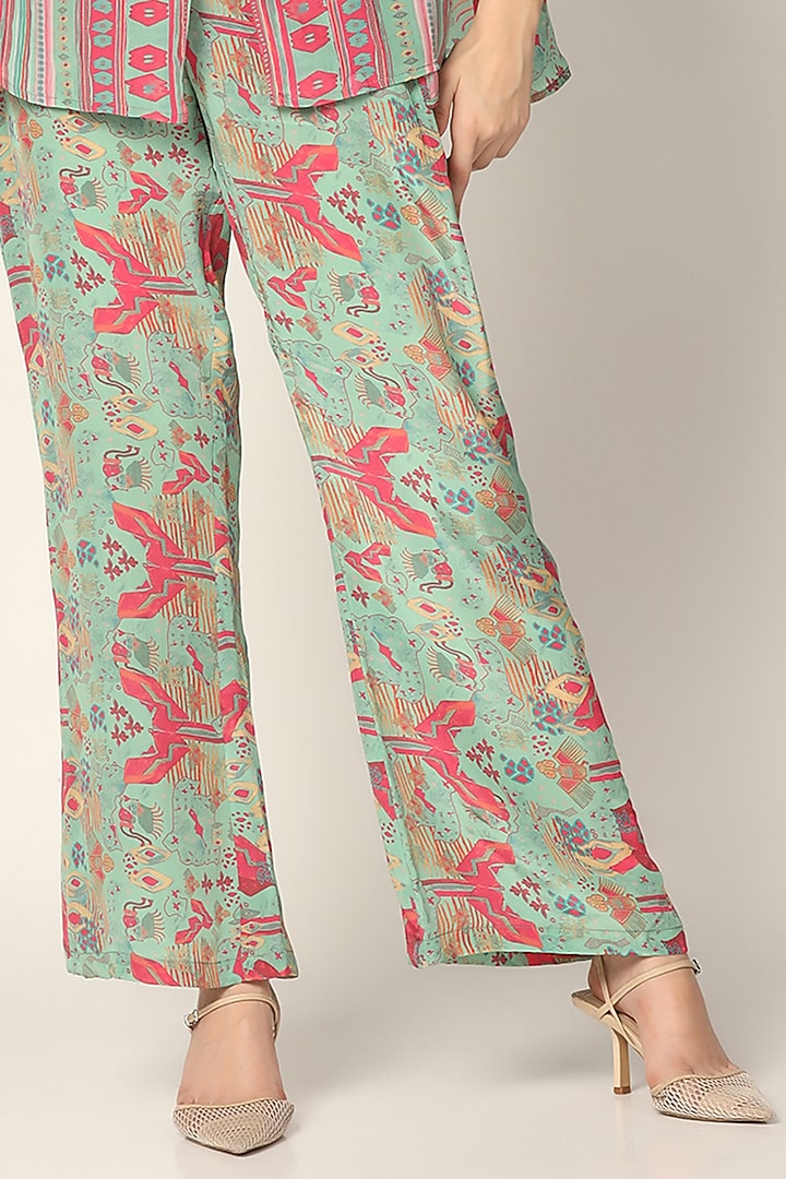 Blue & Pink Crepe Printed Jacket Set by Two Sisters By Gyans at Pernia's Pop Up Shop