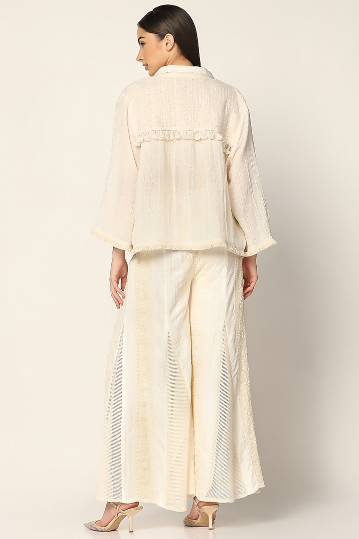 Off-white Thread Embroidered Jacket Set by Two Sisters By Gyans at Pernia's Pop Up Shop