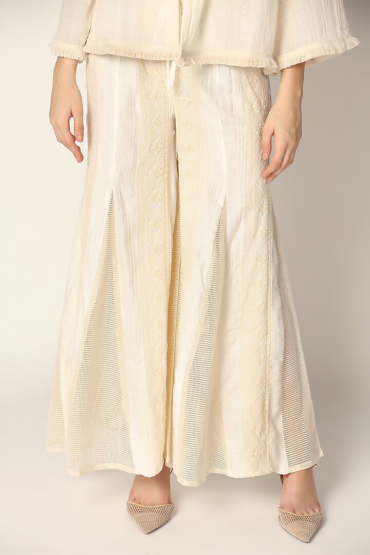 Off-white Thread Embroidered Jacket Set by Two Sisters By Gyans at Pernia's Pop Up Shop