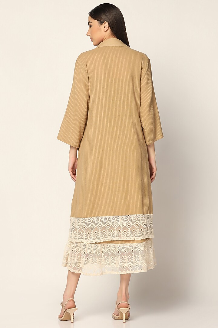 Light Brown Cotton Thread Embroidered Vacation Dress With Long Shirt by Two Sisters By Gyans at Pernia's Pop Up Shop