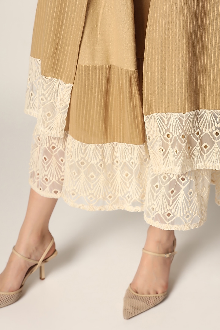 Light Brown Cotton Thread Embroidered Vacation Dress With Long Shirt by Two Sisters By Gyans at Pernia's Pop Up Shop