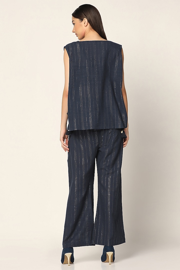 Blue Cotton Thread Embroidered Jacket Set by Two Sisters By Gyans at Pernia's Pop Up Shop