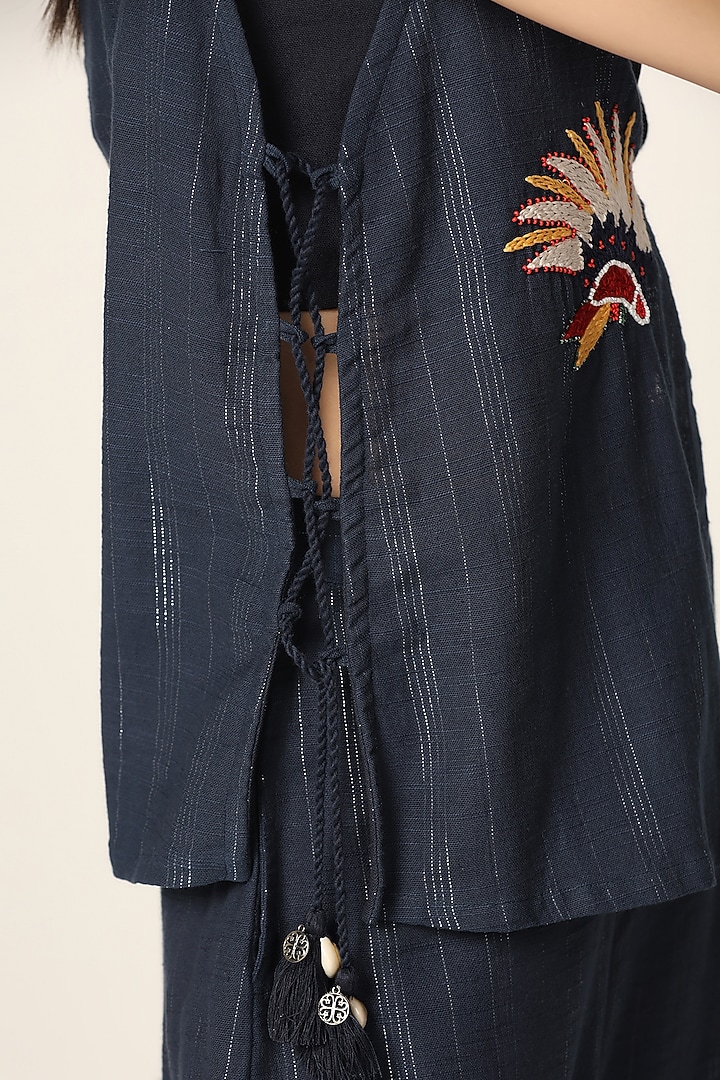 Blue Cotton Thread Embroidered Jacket Set by Two Sisters By Gyans at Pernia's Pop Up Shop