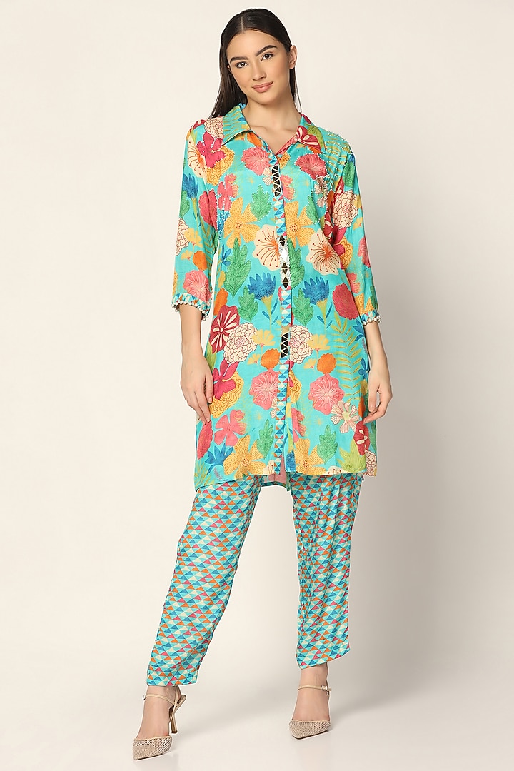 Multi-Colored Crepe Printed & Embellished Co-ord Set by Two Sisters By Gyans at Pernia's Pop Up Shop