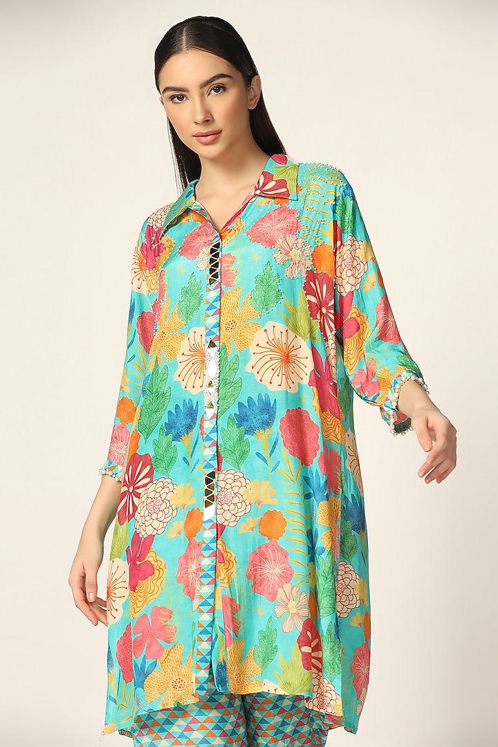 Multi-Colored Crepe Printed & Embellished Co-ord Set by Two Sisters By Gyans at Pernia's Pop Up Shop