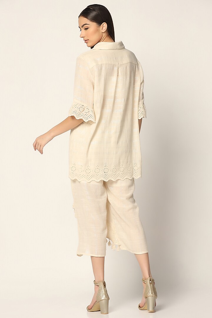 Off-White Cotton Thread Embroidered Co-Ord Set by Two Sisters By Gyans at Pernia's Pop Up Shop