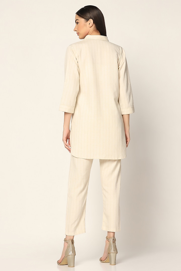 Off-White Cotton Thread Embroidered Co-Ord Set by Two Sisters By Gyans at Pernia's Pop Up Shop