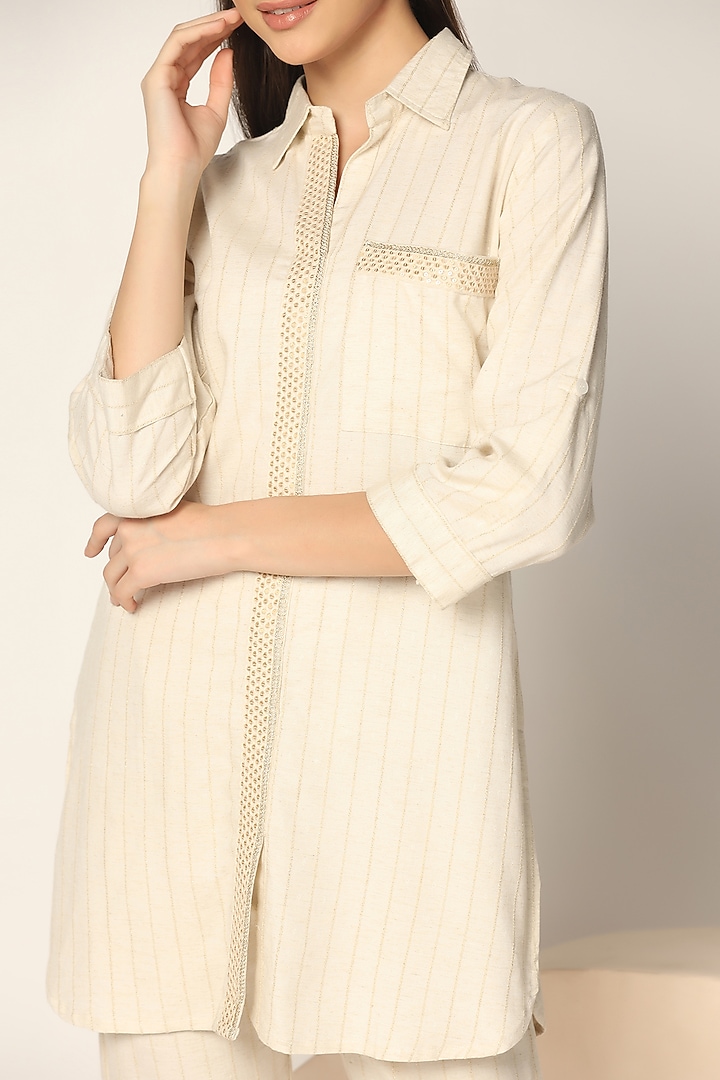 Off-White Cotton Thread Embroidered Co-Ord Set by Two Sisters By Gyans at Pernia's Pop Up Shop