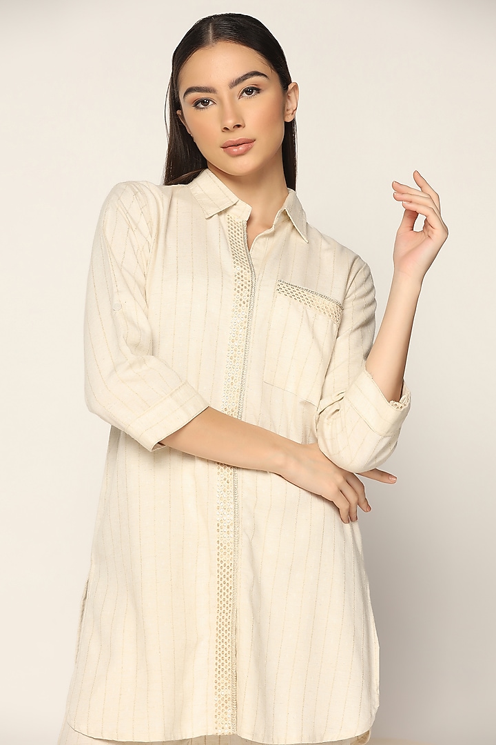 Off-White Cotton Thread Embroidered Co-Ord Set by Two Sisters By Gyans at Pernia's Pop Up Shop