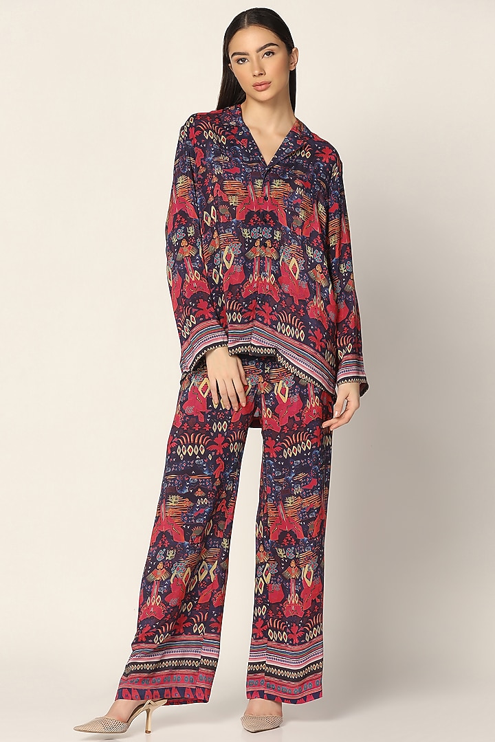 Purple Crepe Printed Co-Ord Set by Two Sisters By Gyans at Pernia's Pop Up Shop