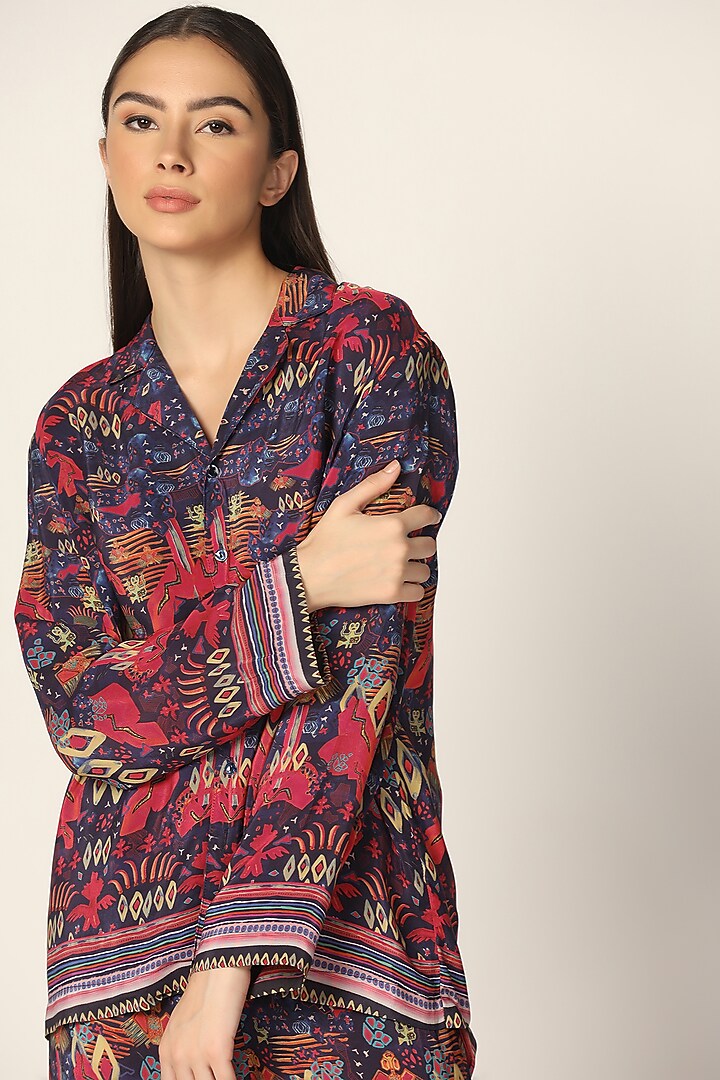 Purple Crepe Printed Co-Ord Set by Two Sisters By Gyans at Pernia's Pop Up Shop