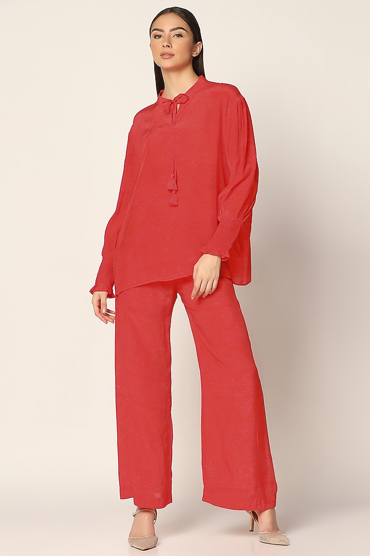 Orange Crepe Printed Co-Ord Set by Two Sisters By Gyans at Pernia's Pop Up Shop