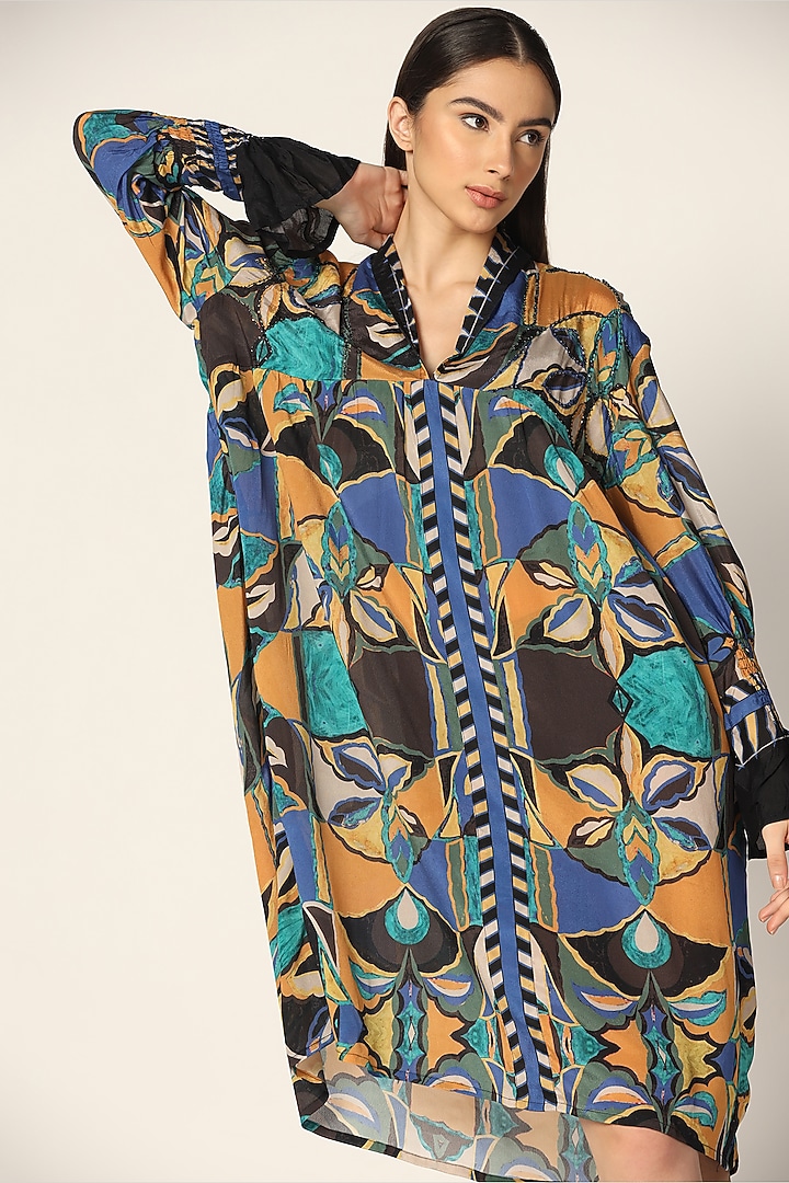 Multi-Colored Crepe Printed Vacation Dress by Two Sisters By Gyans at Pernia's Pop Up Shop