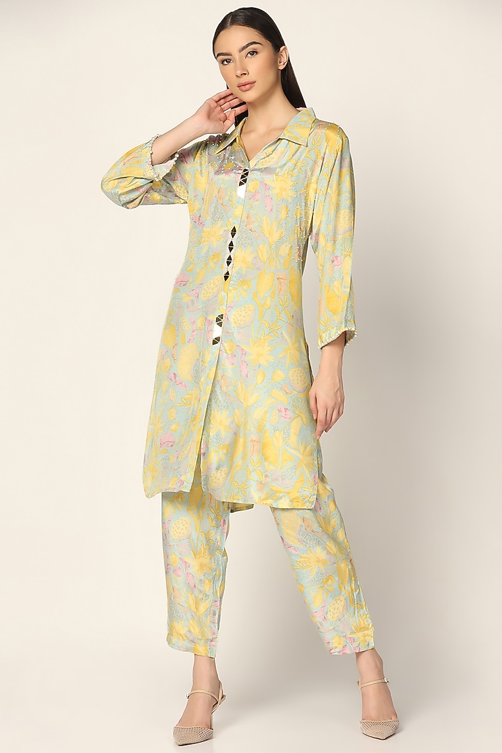 Grey Crepe Embellished & Printed Co-Ord Set by Two Sisters By Gyans at Pernia's Pop Up Shop