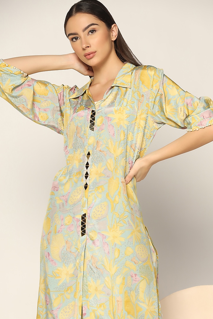 Grey Crepe Embellished & Printed Co-Ord Set by Two Sisters By Gyans at Pernia's Pop Up Shop