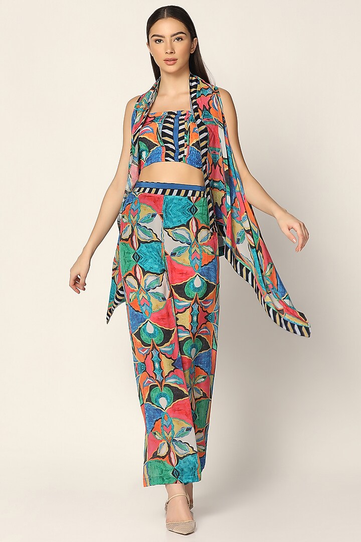 Multi-Colored Crepe Printed Jacket Set by Two Sisters By Gyans at Pernia's Pop Up Shop