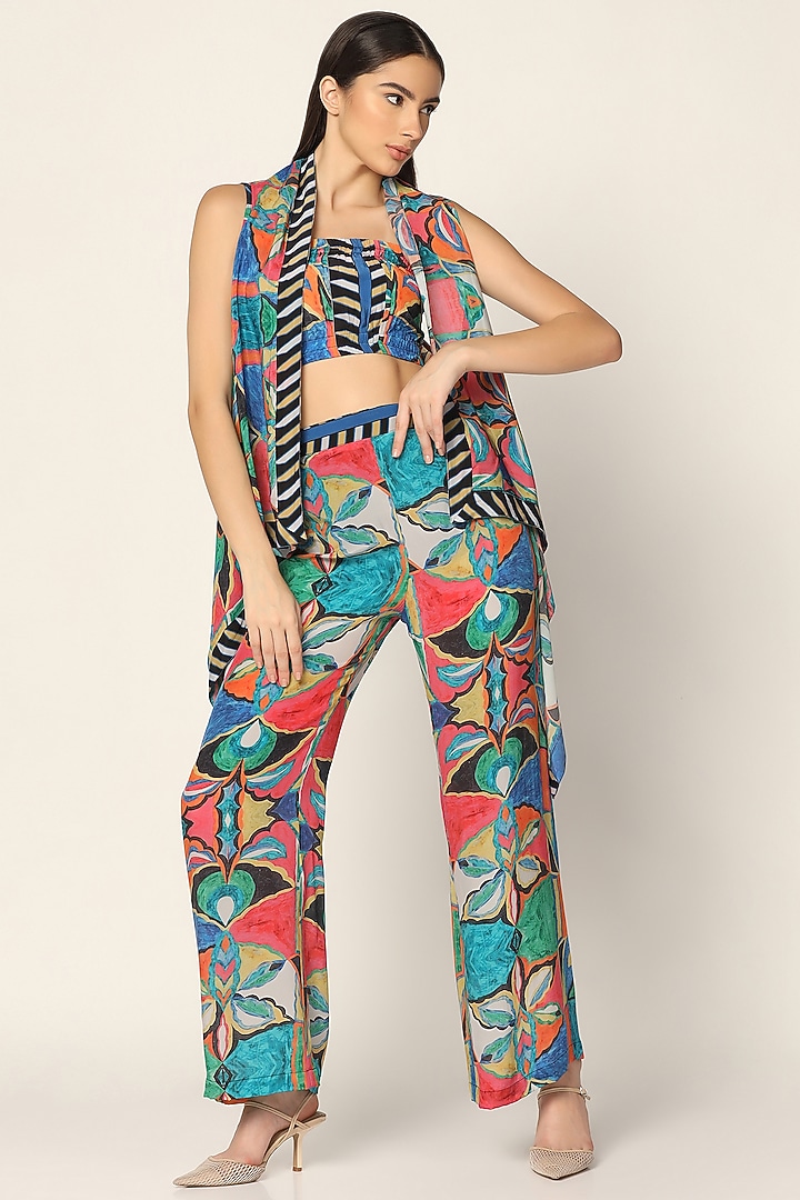 Multi-Colored Crepe Printed Jacket Set by Two Sisters By Gyans at Pernia's Pop Up Shop