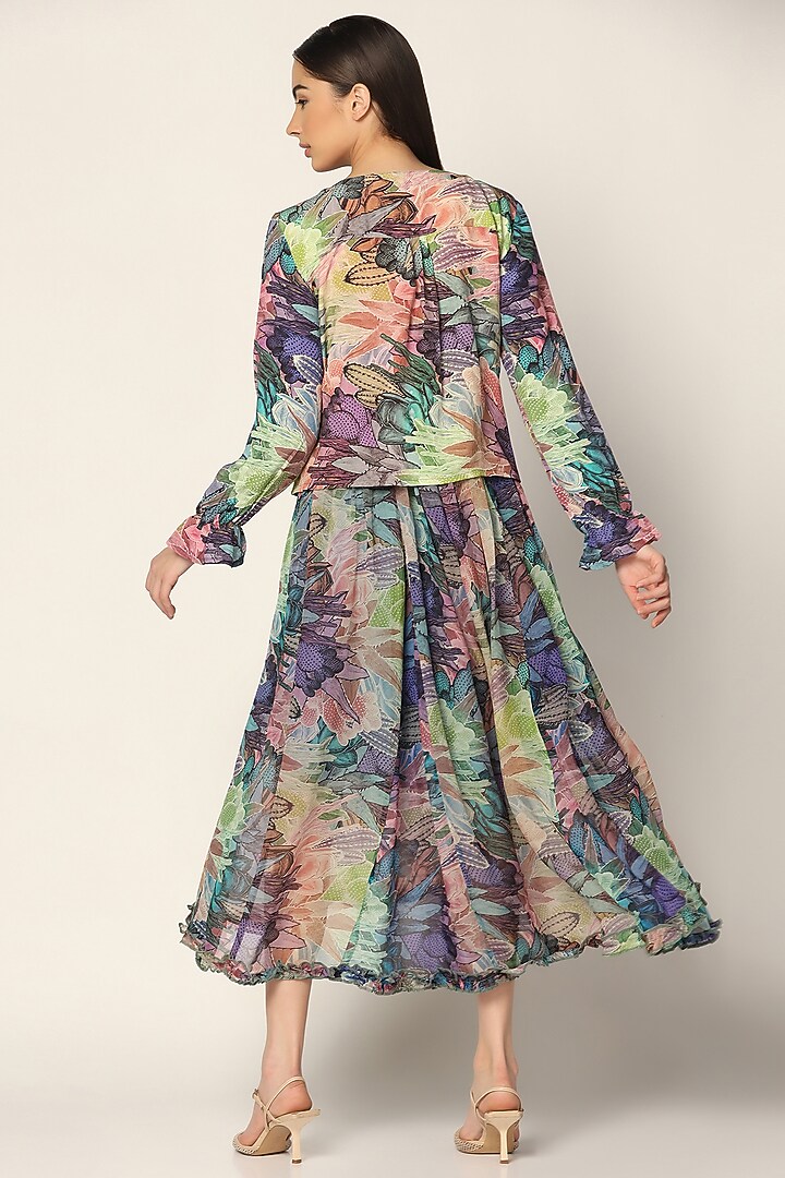 Purple Crepe Printed Jacket Cocktail Dress by Two Sisters By Gyans at Pernia's Pop Up Shop