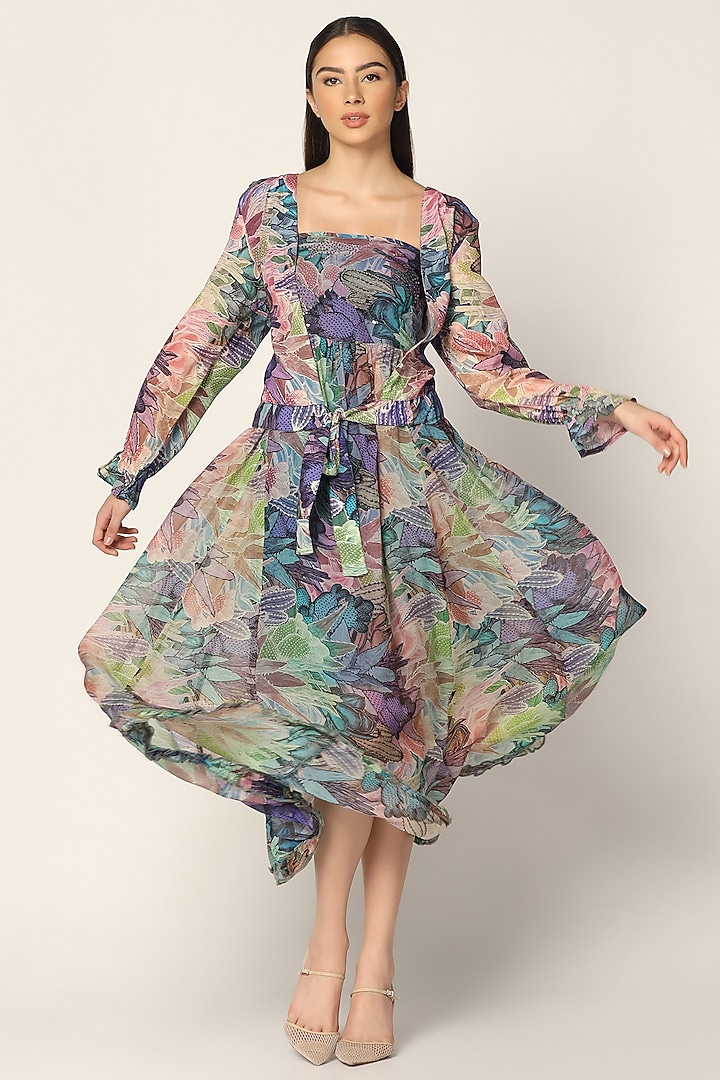 Purple Crepe Printed Jacket Cocktail Dress by Two Sisters By Gyans at Pernia's Pop Up Shop