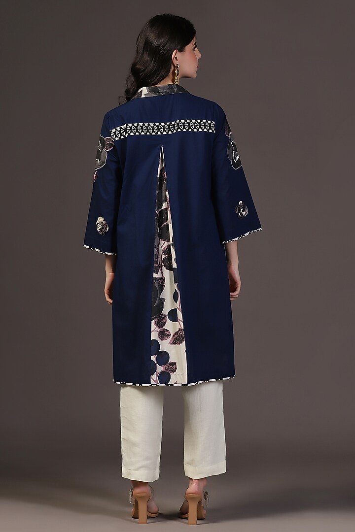 Blue Cotton Voile Floral Printed & Embroidered Kurta Set by Two Sisters By Gyans at Pernia's Pop Up Shop