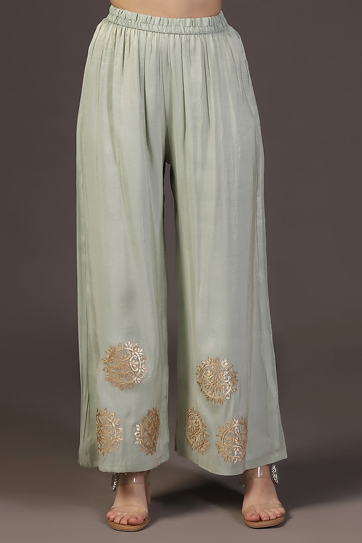 Mystic Green Tissue Zari Hand Embroidered Kurta Set by Two Sisters By Gyans at Pernia's Pop Up Shop