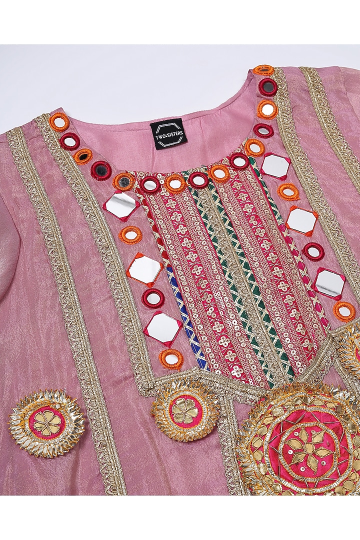Pink Tissue Mirror Hand Embroidered Kurta Set by Two Sisters By Gyans at Pernia's Pop Up Shop