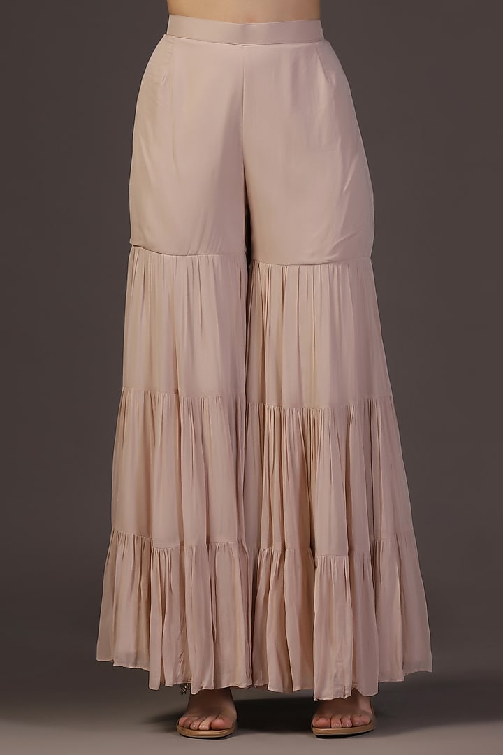 Dusky Peach Georgette Sequins Hand Embroidered Gharara Set by Two Sisters By Gyans at Pernia's Pop Up Shop