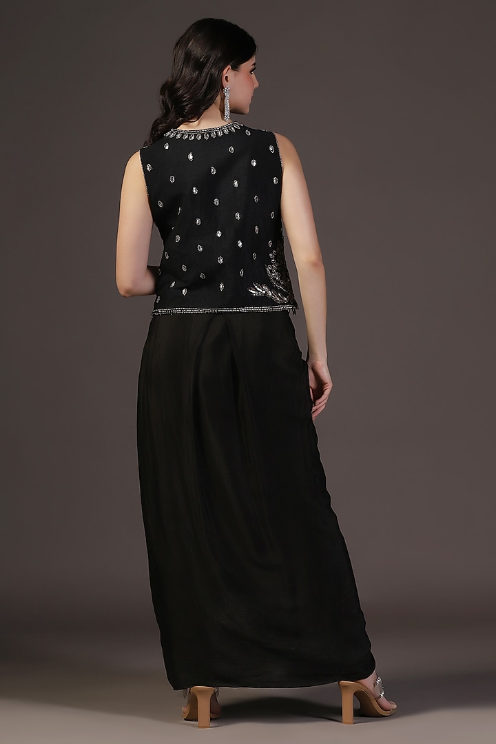 Black Georgette Hand Embroidered Draped Skirt Set by Two Sisters By Gyans at Pernia's Pop Up Shop
