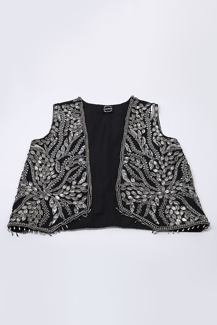 Black Georgette Hand Embroidered Draped Skirt Set by Two Sisters By Gyans at Pernia's Pop Up Shop