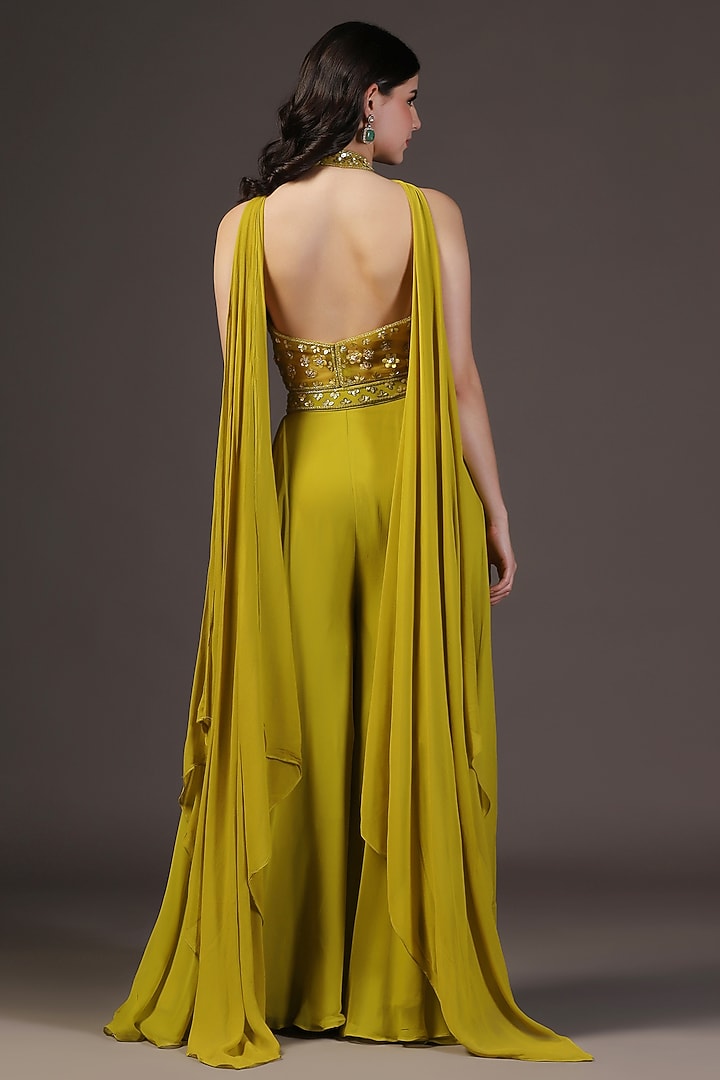 Olive Green Crepe Sequins Hand Embroidered Wedding Sharara Set by Two Sisters By Gyans at Pernia's Pop Up Shop