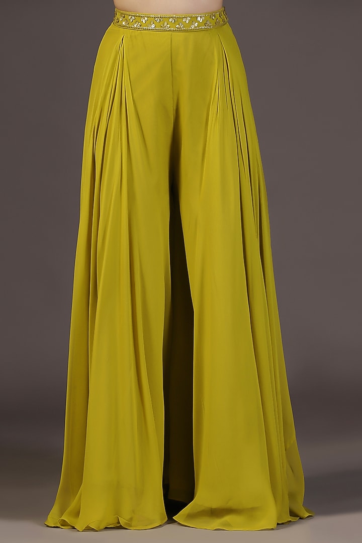 Olive Green Crepe Sequins Hand Embroidered Wedding Sharara Set by Two Sisters By Gyans at Pernia's Pop Up Shop