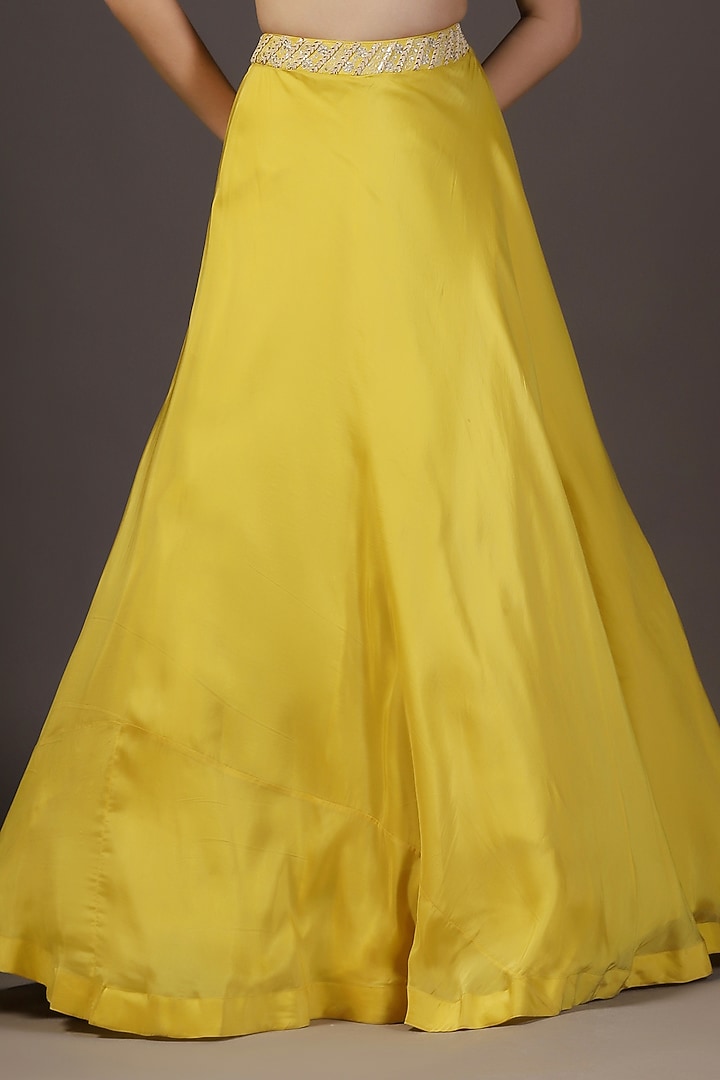 Yellow Crepe Hand Embroidered Wedding Lehenga Set by Two Sisters By Gyans at Pernia's Pop Up Shop