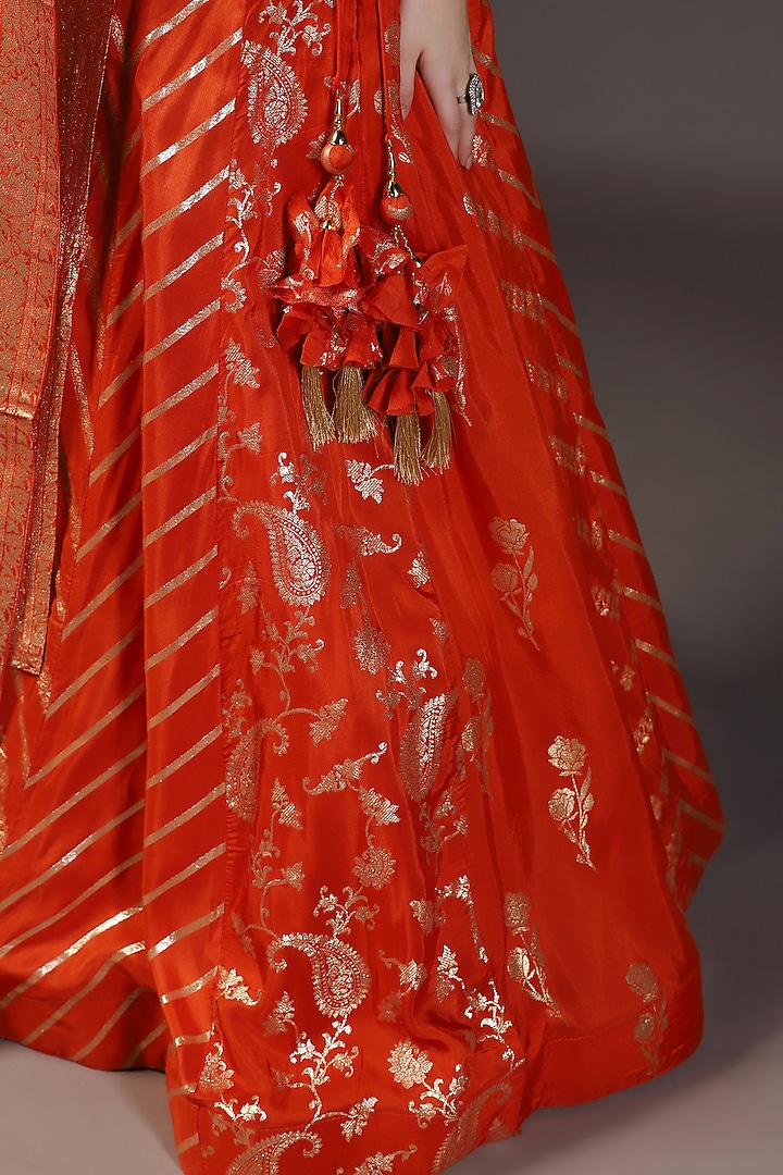 Burnt Orange Silk Sequins Hand Embroidered Banarasi Lehenga Set by Two Sisters By Gyans at Pernia's Pop Up Shop