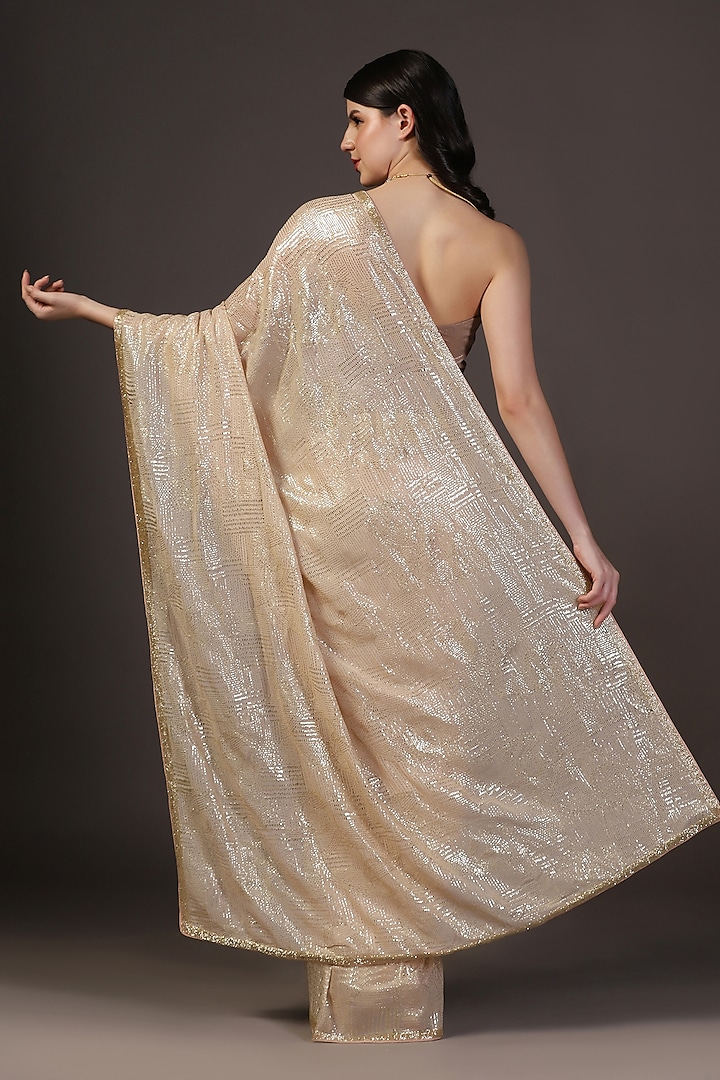 Pink Georgette Sequins Hand Embroidered Wedding Saree Set by Two Sisters By Gyans at Pernia's Pop Up Shop
