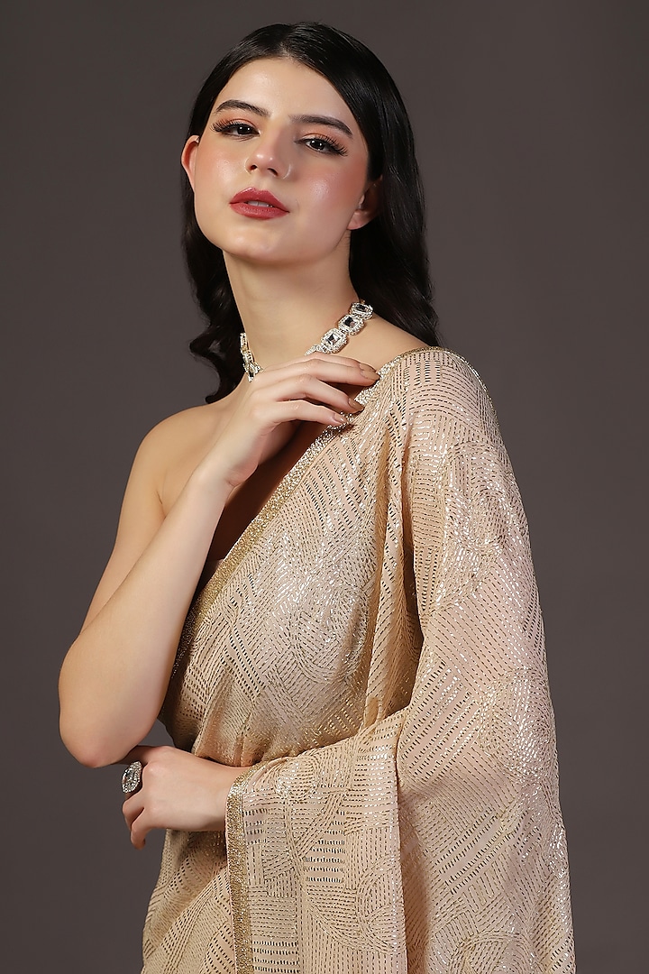 Pink Georgette Sequins Hand Embroidered Wedding Saree Set by Two Sisters By Gyans at Pernia's Pop Up Shop