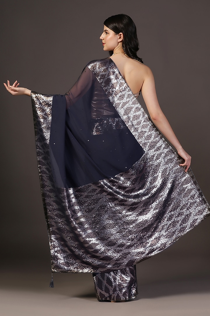 Black Georgette Sequins Hand Embroidered Wedding Saree Set by Two Sisters By Gyans at Pernia's Pop Up Shop