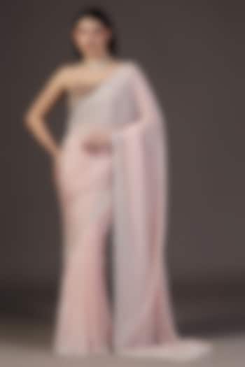 Pink Chiffon Pearl Hand Embellished Party Wear Saree Set by Two Sisters By Gyans at Pernia's Pop Up Shop