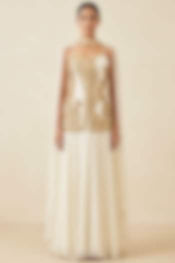 White Georgette Party Wear Sharara Set by Two Sisters By Gyans at Pernia's Pop Up Shop